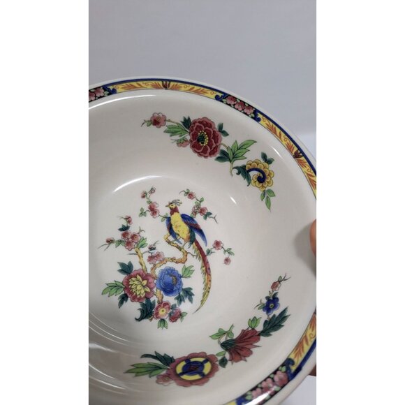 Syracuse China Dewitt Clinton Pilgrim 6" Rim Cereal Bowl Floral Bird Vintage USA - Picture 3 of 11